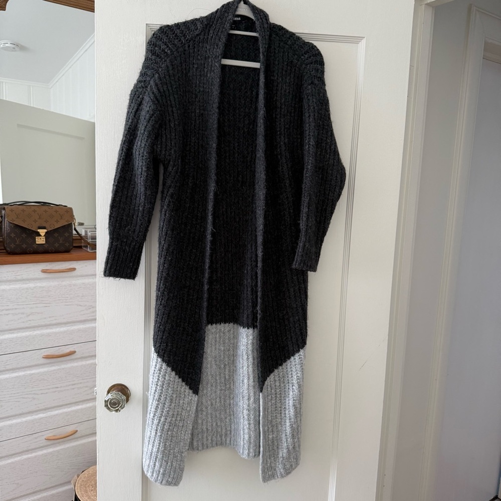 Express Grey Colorblock Chunky Knit Longline Open Oversized Cardigan Coat XSmall